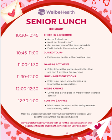Valentine Senior Lunch itinerary
